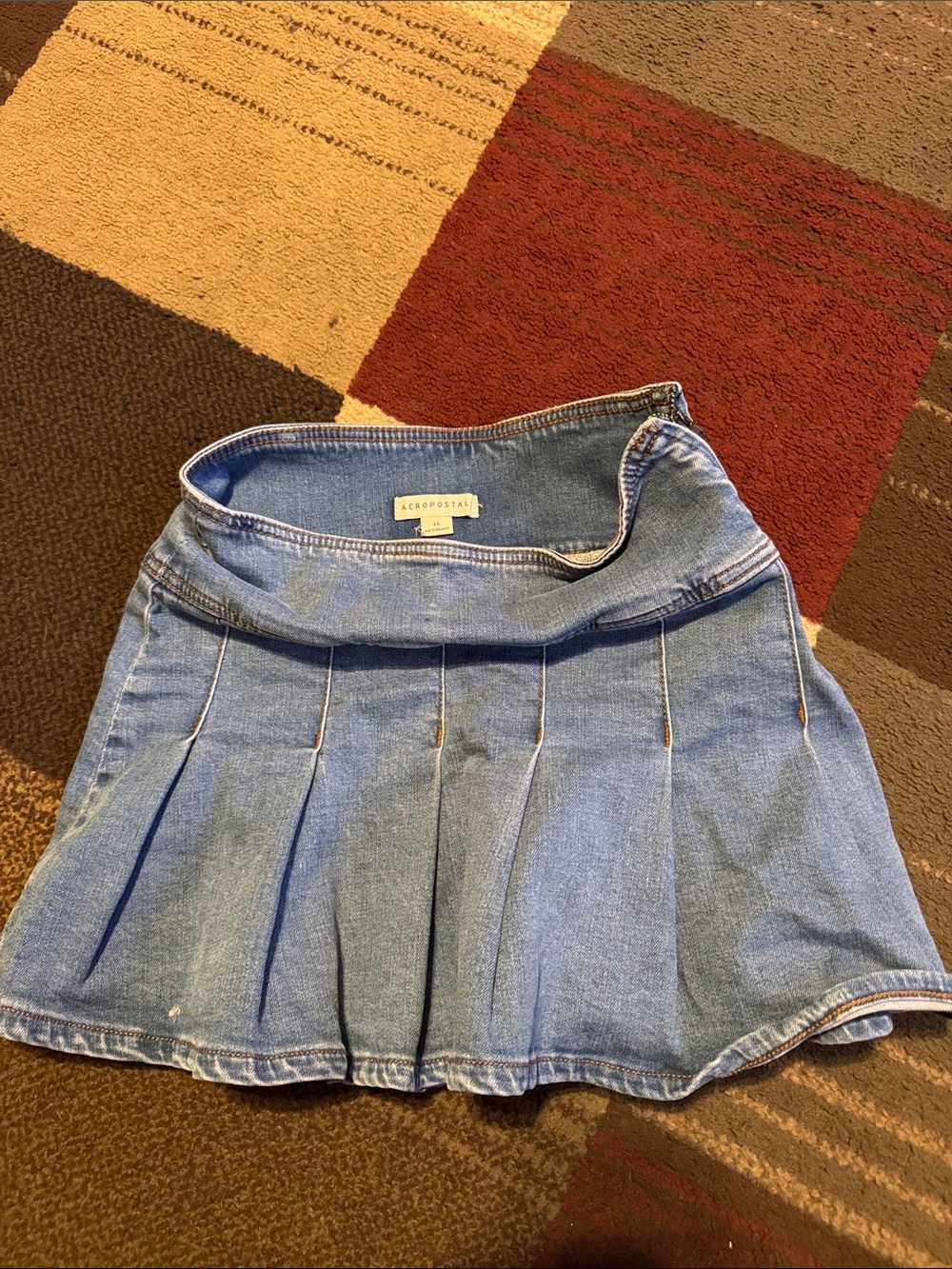 Aeropostale Light Blue Denim Pleated Skater Skirt